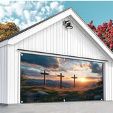 Aperturee - Aperturee Sunrise Cloud Field Cross Easter Garage Door Banner